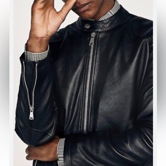 Zara Man Fleece Lined Vegan Leather Jacket with Silver Zipper Hardware - Picture 5 of 17
